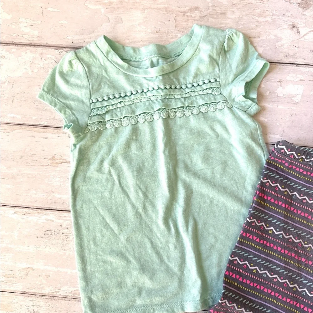 Girls 3T Outfit Set Printed Leggings Mint Green Short Sleeve Shirt Set Circo